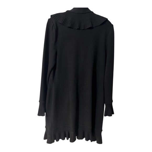 St. John Collection Sz 6 Long Ruffle Front Cardigan Black Santana Knit EUC - Picture 2 of 9